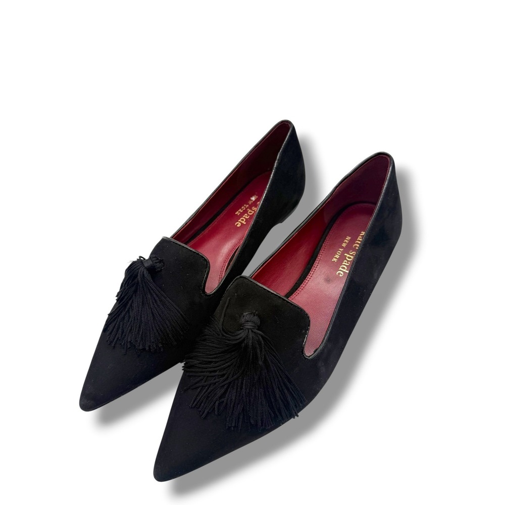 Kate Spade New York Adore Black Suede Tassel Pointed Toe Flats Size 8B - Picture 3 of 13